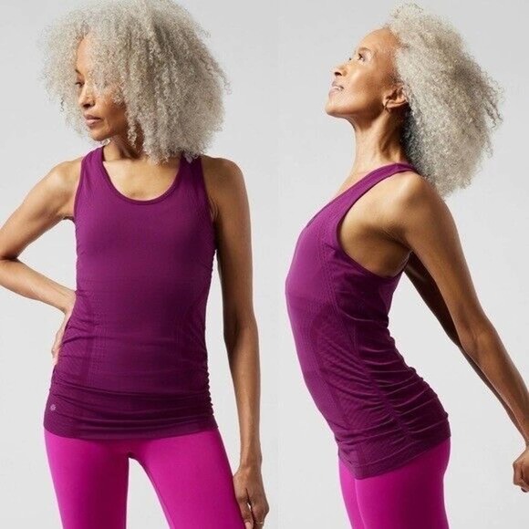 Athleta Tops - Athleta Speedlight Tank Size S Pink Nylon Seamless Sweat Wicking Logo